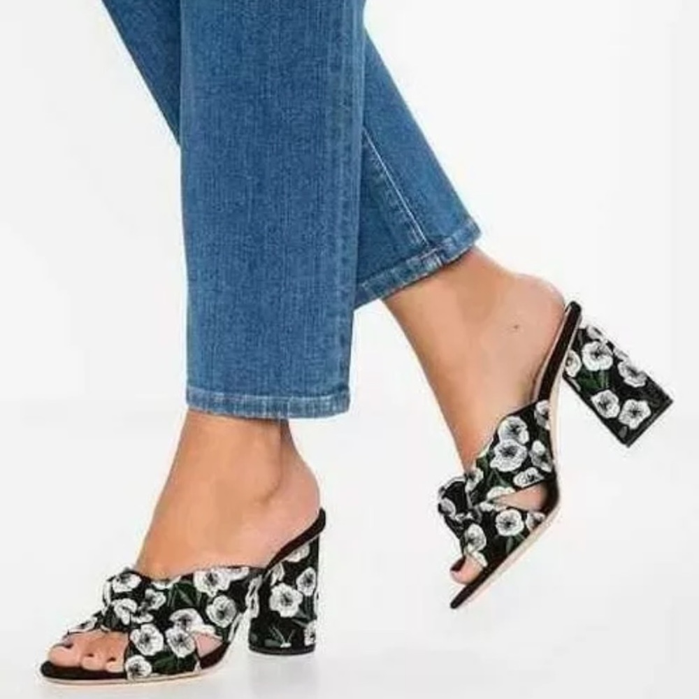 Loeffler Randall Black Floral Suede Heels Sandals